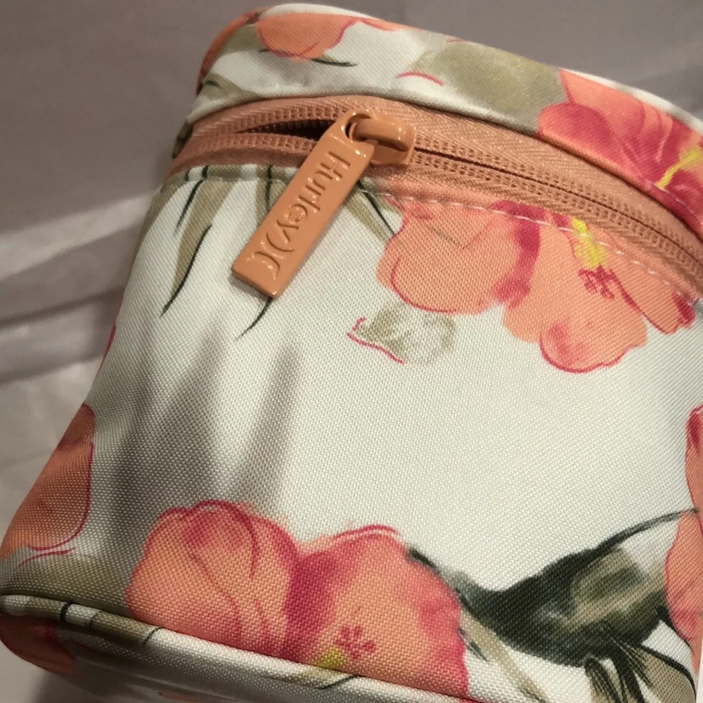 Hurley marshmallow white coral pink tropical print medium makeup beauty case new